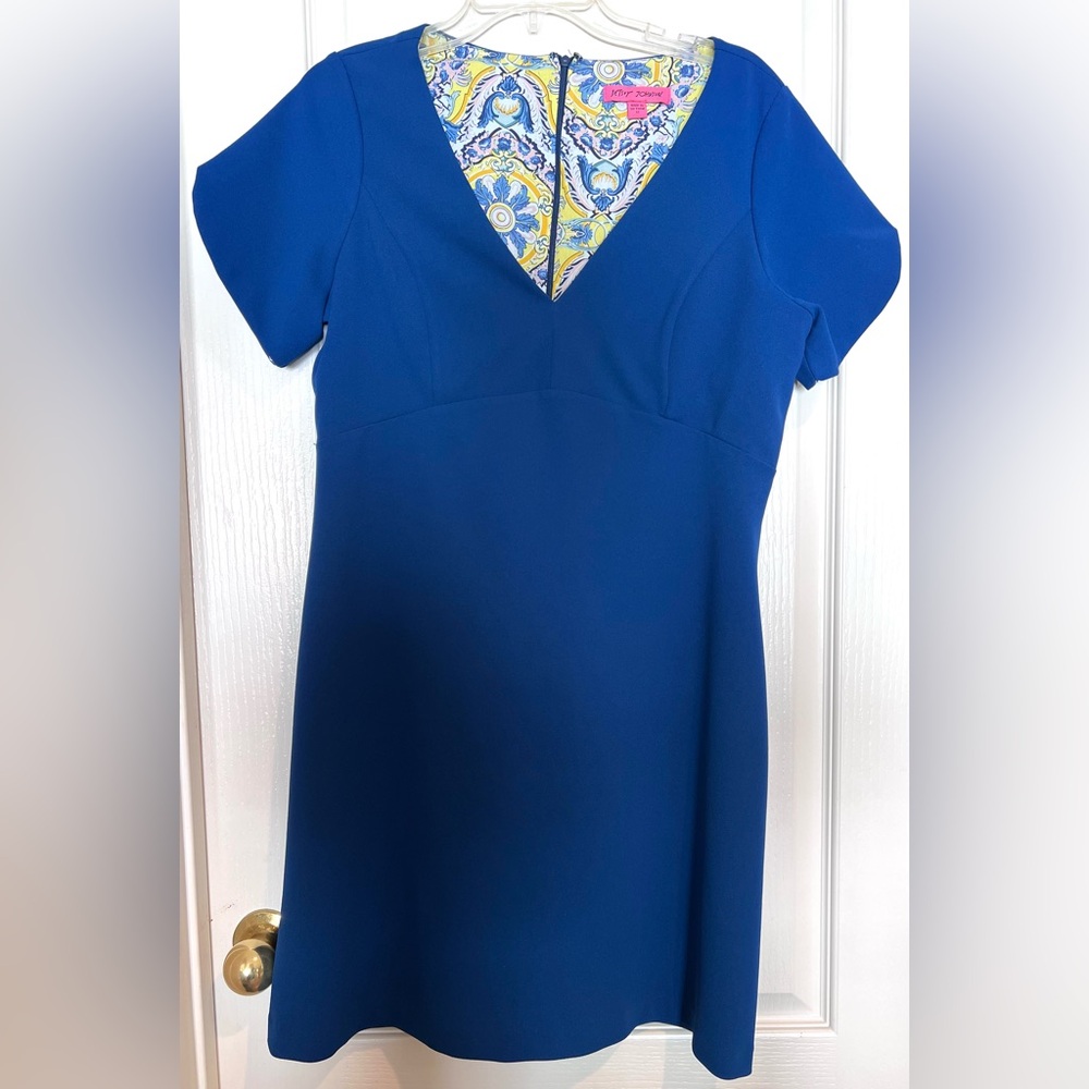 Betsey Johnson Royal Blue V Neck Dress Empire Waist Size 12